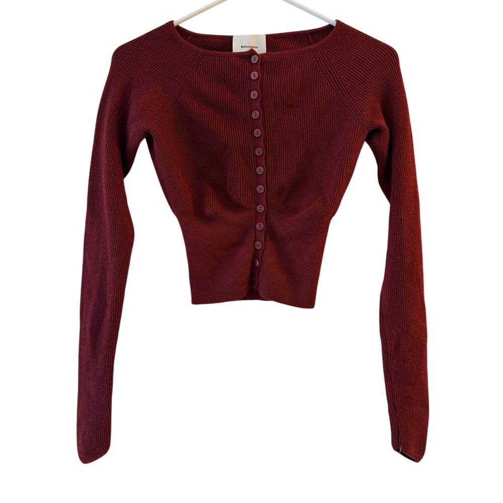 Reformation Women's Burgandy Cashmere Cardigan Cropped Sweater Size XS Excellent